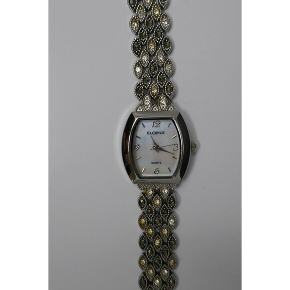 Elgin II Crystal Marcasite Silver Tone Ladies Quartz Watch NEW BATTERY main image 6